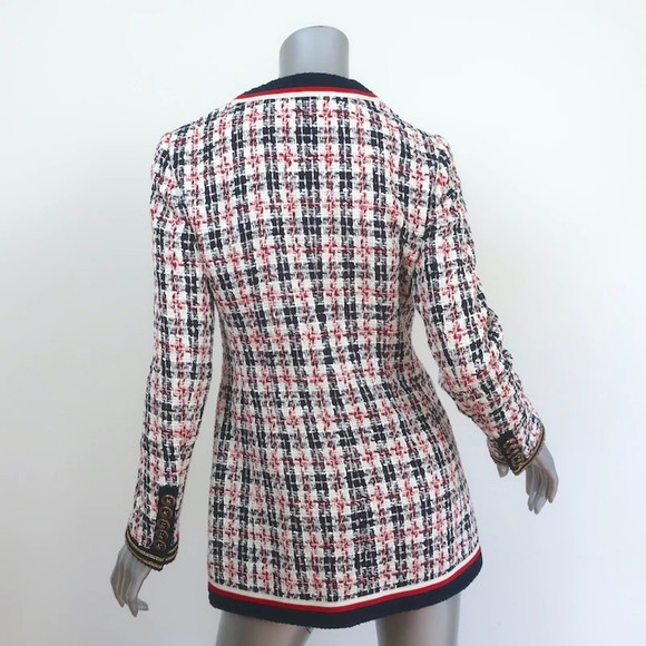 Gucci Sega Logo Tweed Blazer White/Navy Size 38 Single Breasted Jacket - Picture 6 of 12